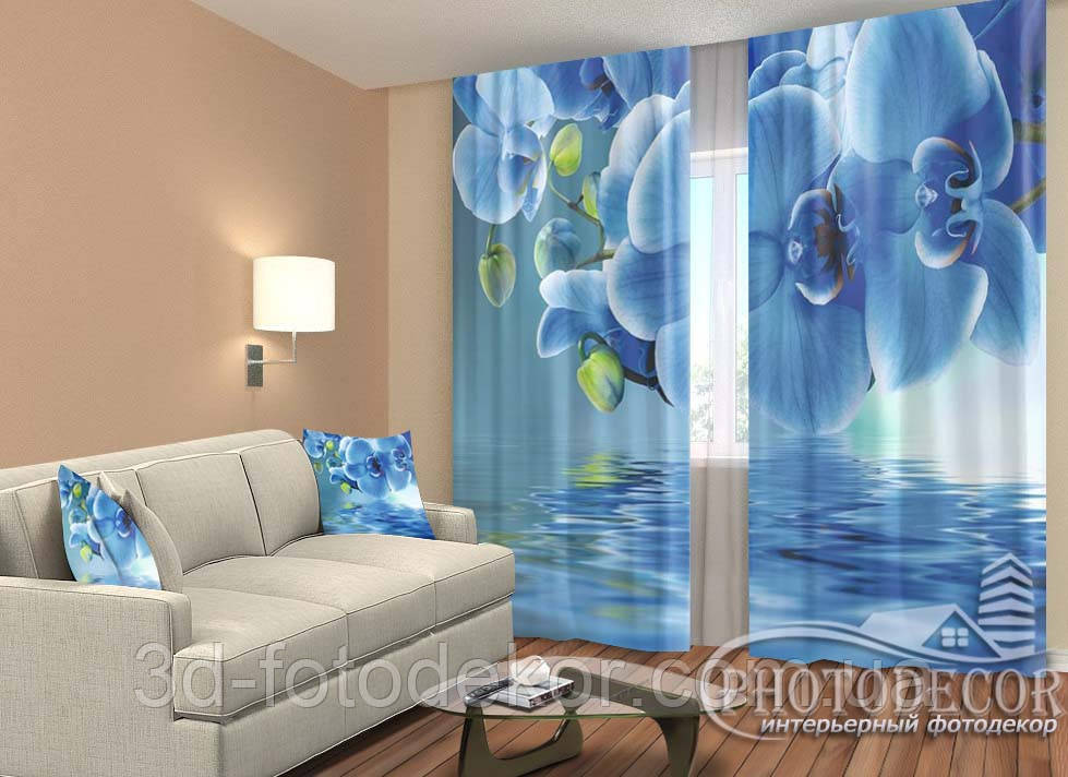 Фото Штори "Орхідеї над водою" 2,5м*2,9м (2 полотна по 1,45м), тасьма