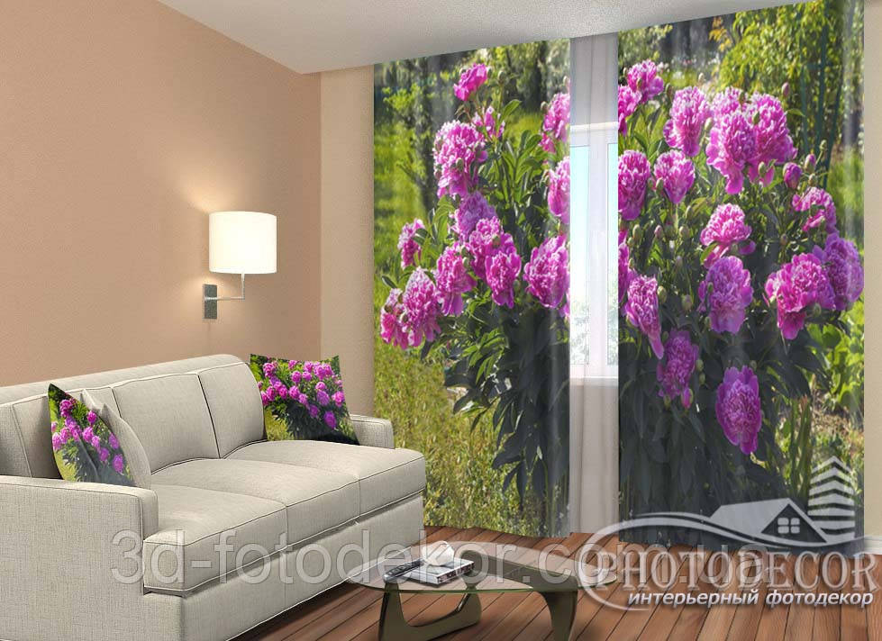 ФотоШторы "Півонії 2" 2,5 м*2,9 м (2 полотна по 1,45 м), тасьма