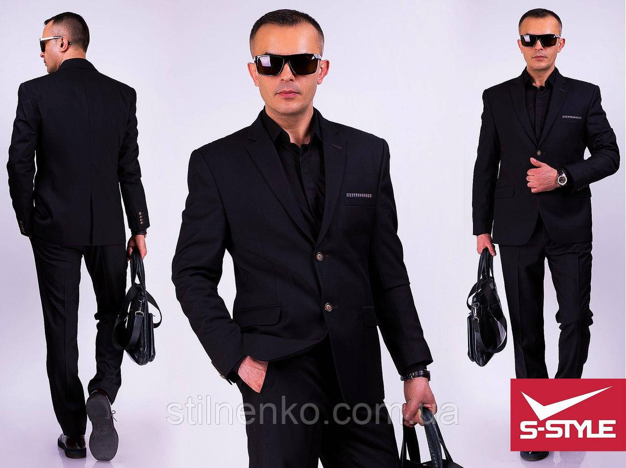 Стильный мужской костюм,черный, 44, 46, 48, 50, 52, 54, 56, 58,60, 62, 64 - фото 2 - id-p563639896