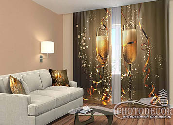 Новорічні Фото Штори "Святкові келихи" 2,5м*2,6м (2 полотна по 1,30м), тасьма