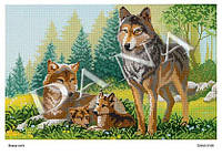 Схема на ткани для вышивки бисером "Семья волков" 3148