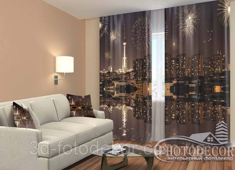 Фото Штори "Салют в нічному місті" 2,5м*2,6м (2 полотна по 1,30м), тасьма
