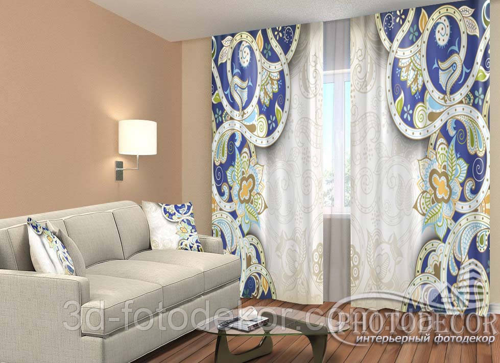 Фото Штори "Синій візерунок" 2,5м*2,9м (2 полотна по 1,45м), тасьма