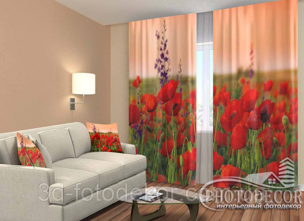 ФотоШтори "Чарівні маки" 2,5 м*2,9 м (2 полотна по 1,45 м), тасьма