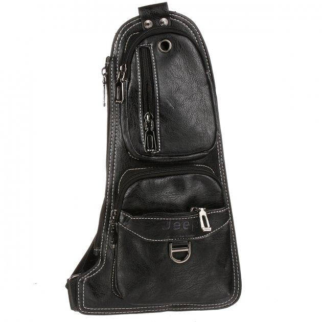 

Мужская кожанная сумка рюкзак через плечо Jeep Bag 777 чёрная, Черный