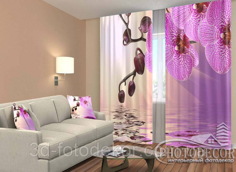 3D Фото Штори "Бузкова орхідея" 2,5м*2,6м (2 полотна по 1,30м), тасьма