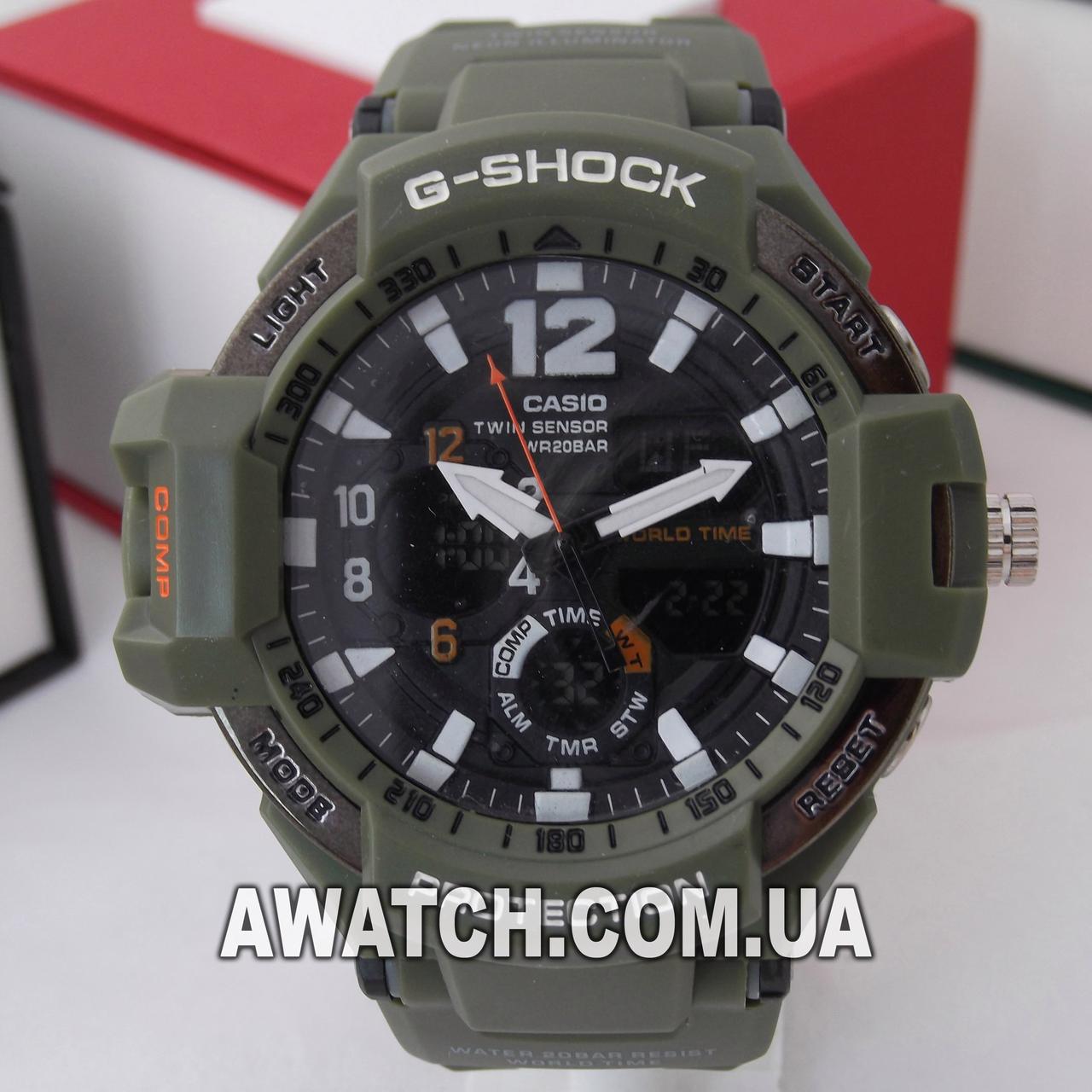 Унисекс кварцевые наручные часы G-Shock GA-1100 5441 / Касио на каучуковом ремешке зеленого цвета - фото 1 - id-p564531527