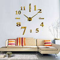 Великі Дизайнерські настінні 3Д годинники 3D DIY Clock від 70 до 150см 001G (Англійські слова) Золото