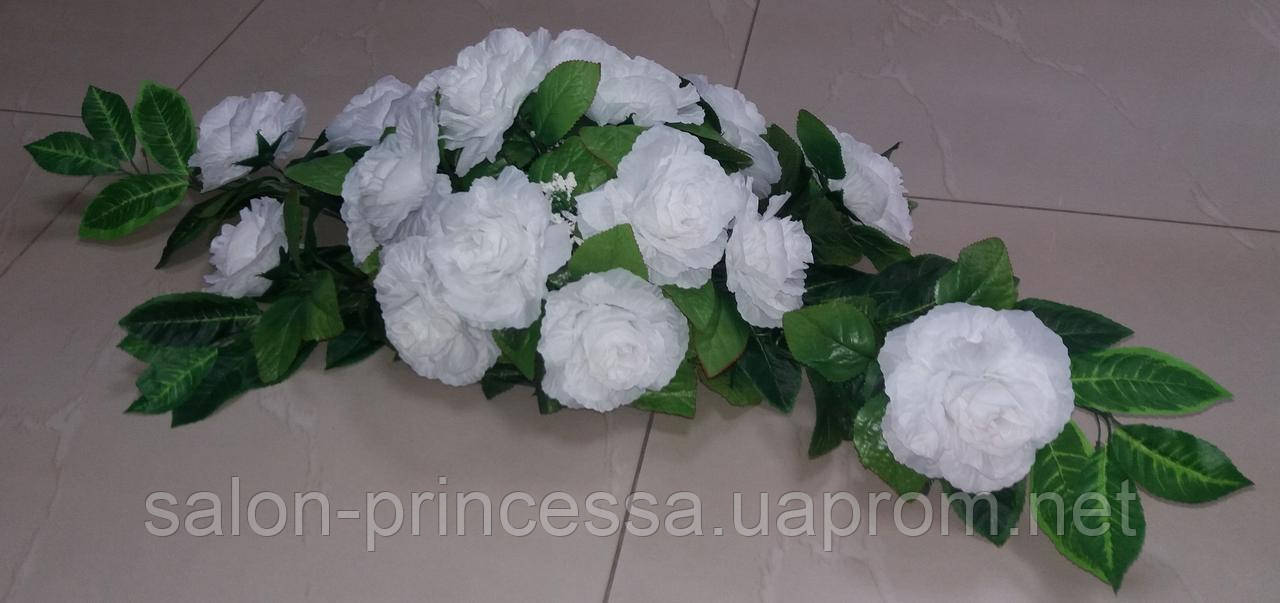 Весільна композиція з квітів для авто "Біла троянда"