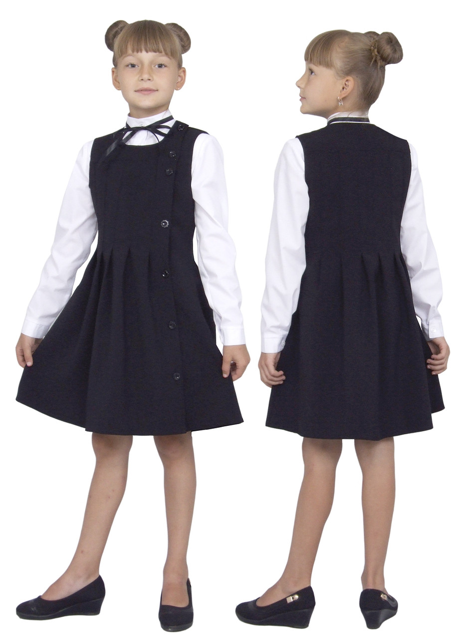 Сарафан шкільний для дівчинки М-1096 зріст 122 128 134 і 140 чорний тм "Попілюшка", фото 1