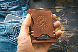 Гаманець чоловічий затиск для грошей з контрастним рядком рудого відтінку CRACKER коньячний, фото 6