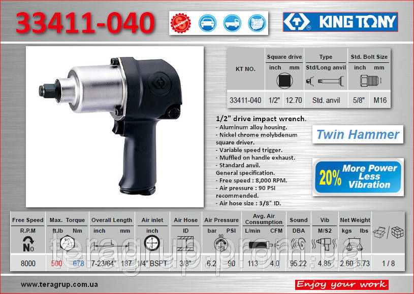 Пневмогайковерт 1/2"- 678Nm., KING TONY 33411-040 - фото 1 - id-p38881662