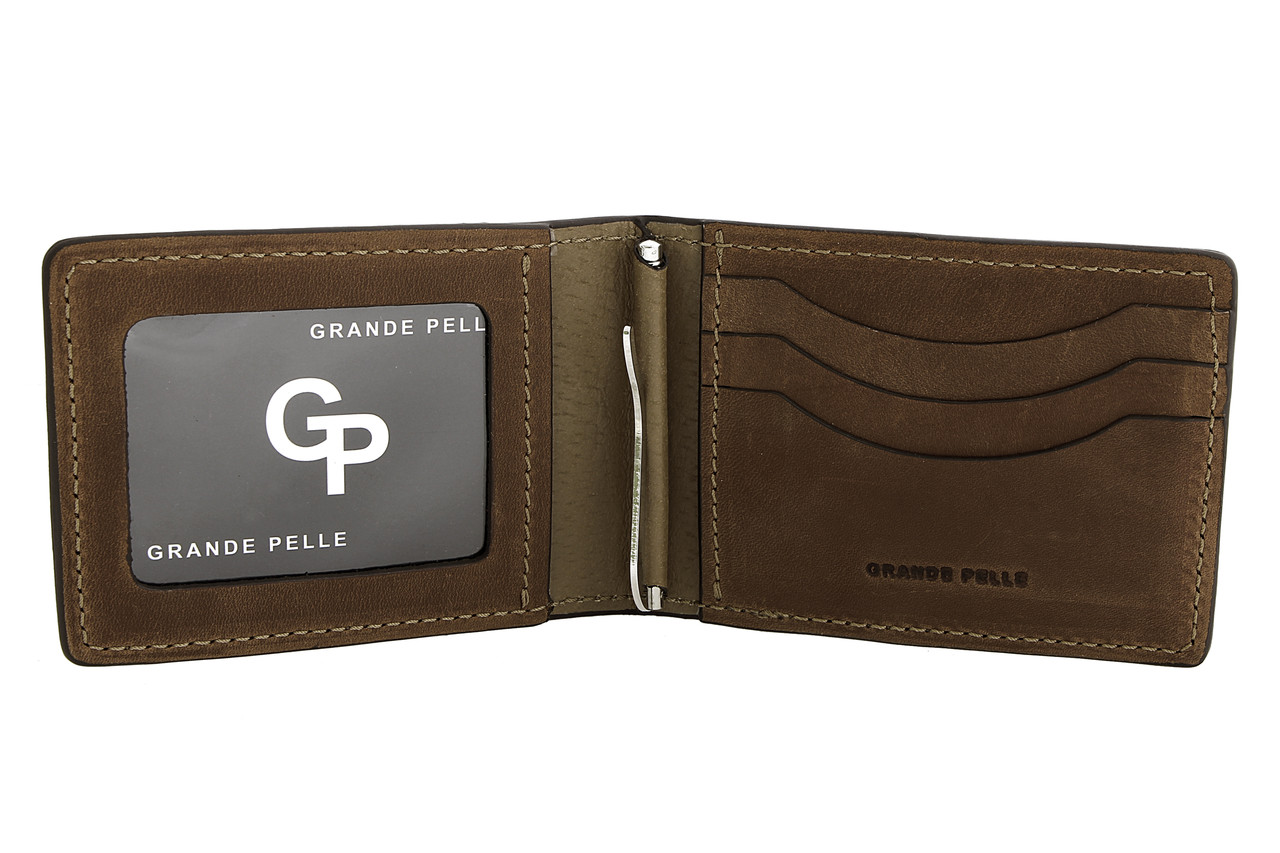 Затискач Grande Pelle 110х80 ммшкіра Crazy Horse шоколад. Позиція доступна до замовлення від 5 шт.