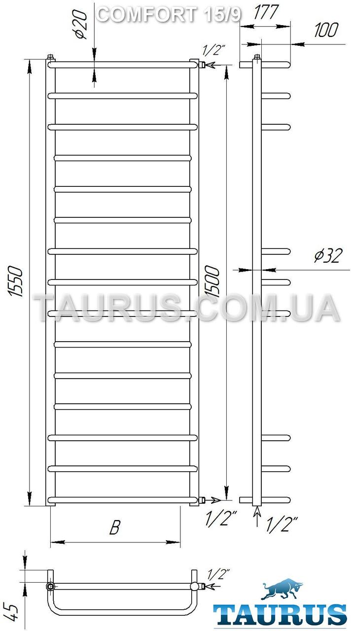 Громадный полотенцесушитель н/ж Comfort 15-9 /1550х500 мм для большой ванной комнаты. 2 ряда трубок - фото 4 - id-p17531182