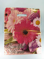 Пакет с вырубной ручкой 30см 37см Цветы "Розовая гербера" Леоми (50 шт)