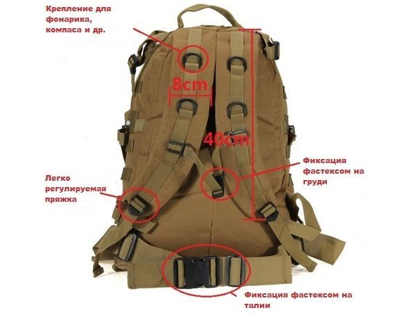 Рюкзак тактический походной штурмовой туристический molle 35 - 40л - фото 2 - id-p565549280