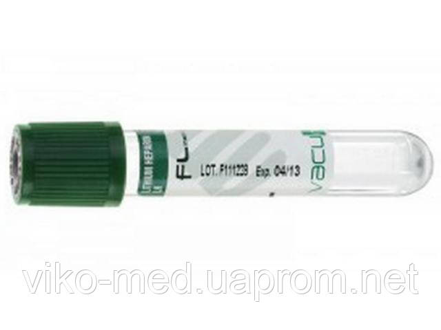 Пробірка вакуумна Vacumed, 13 х 100 мм, стерильна ( 6 мл, з зеленою кришкою) №100 літій, гепарин