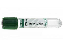 Пробірка вакуумна Vacumed, 13 х 100 мм, стерильна ( 6 мл, з зеленою кришкою) №100 літій, гепарин