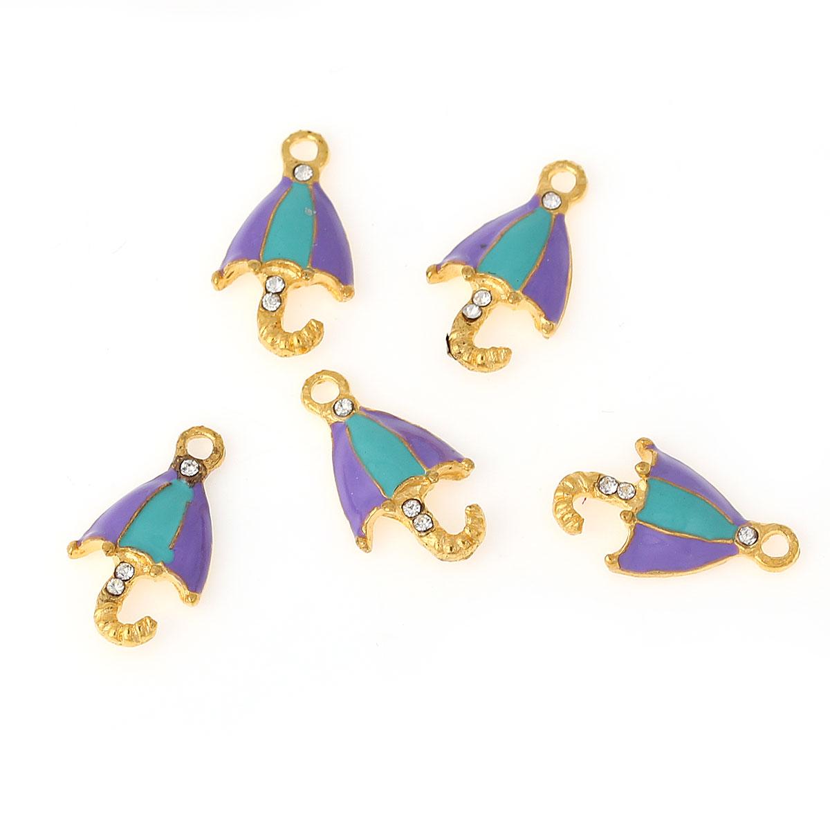 Підвіски металеві Finding Кулон парасолька стрази емаль Золотистий 18 мм x 10 мм