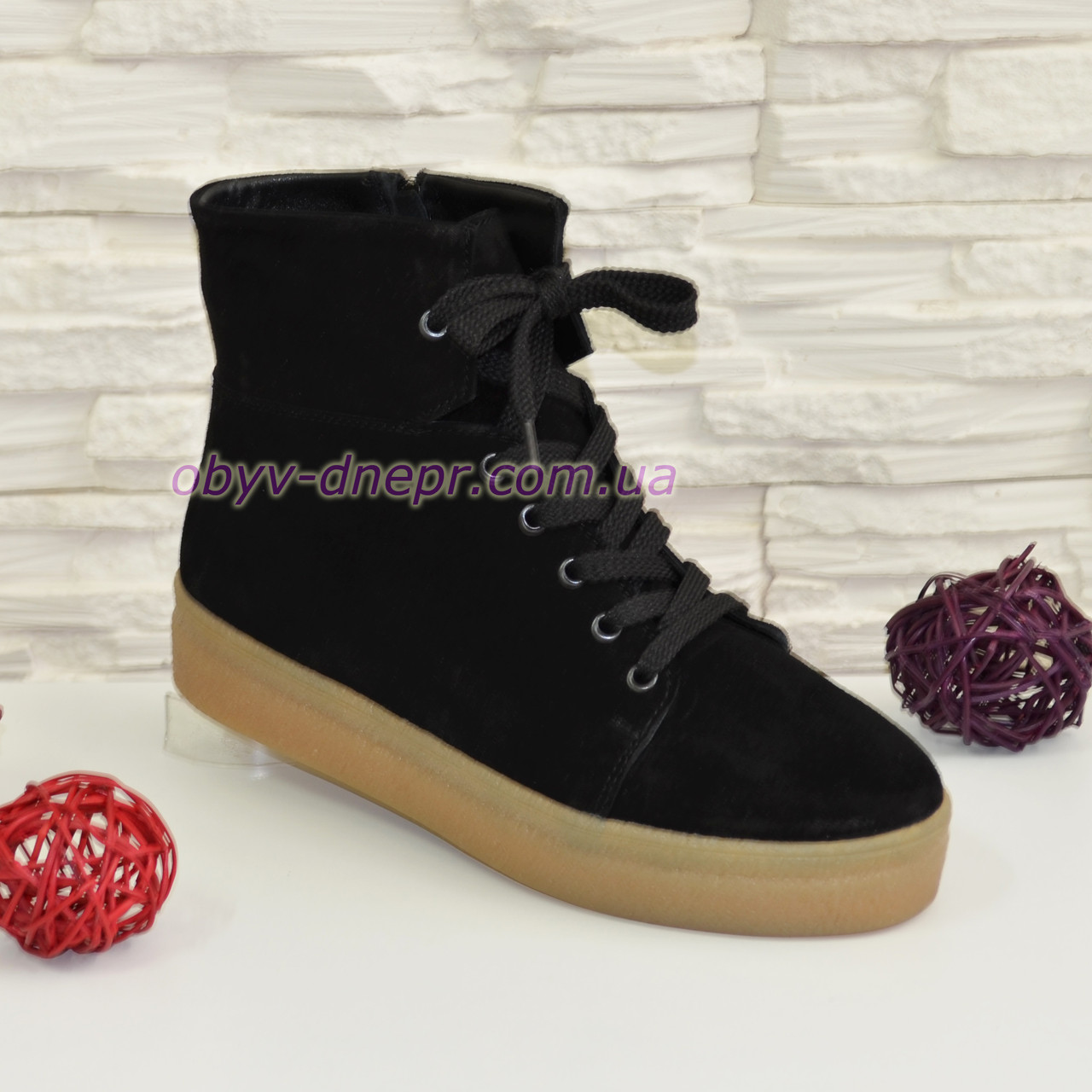 Черевики чорні жіночі замшеві на товстій підошві, фото 1