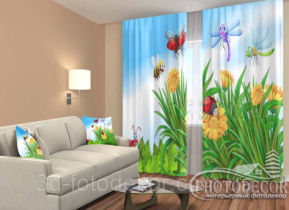 Фото Штори "Веселі комахи" 2,5м*2,9м (2 полотна по 1,45м), тасьма