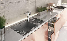 Кухонна мийка Deante CAPELLA скло (бетонні блоки)/граніт (сірий металік) край круглий