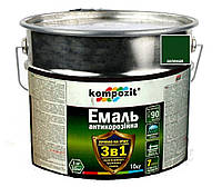 Эмаль-грунт акриловая KOMPOZIT "3 в 1 PROTECT" для металла и оцинковки зеленая 10кг