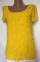 Женская блуза из яркого желтого шифона с оригинальным многослойным оформлением размер 36/38