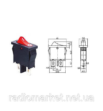 Перемикач MRS-101-5С3 ON-OFF, 2pin, 6A, 220 V, червоний