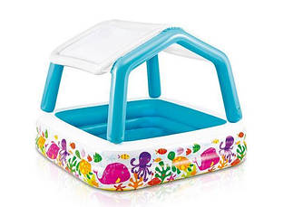 Дитячий надувний басейн зі з'ємним навісом акваріум 157х157х122 см ІNTEX Басейн квадратний