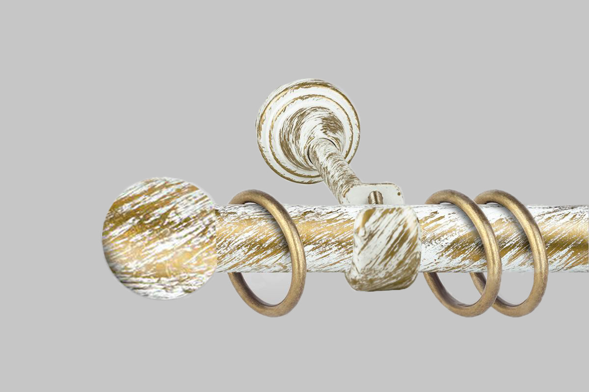 Карниз для Штор Однорядный Металлический 19 Мм, Белое-Золото (комплект ...