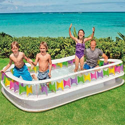 Дитячий надувний басейн з надувними сидіннями 295х175х53 см ІNTEX прямокутний Басейн