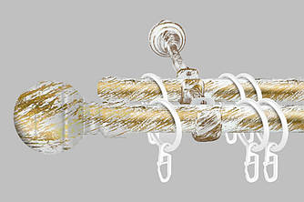 Карниз для штор дворядний металевий 19 мм, Біле-Золото (комплект)