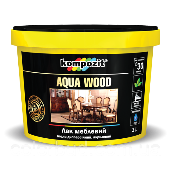 Лак акриловий водний меблевий Kompozit AQUA WOOD шовковисто-матовий 0.75 л