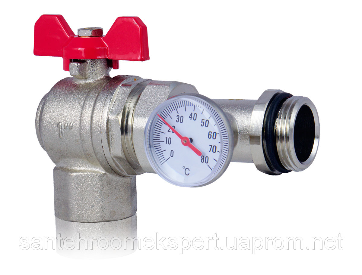 Кран кульовий FADO кутовий з термометром 1", фото 1