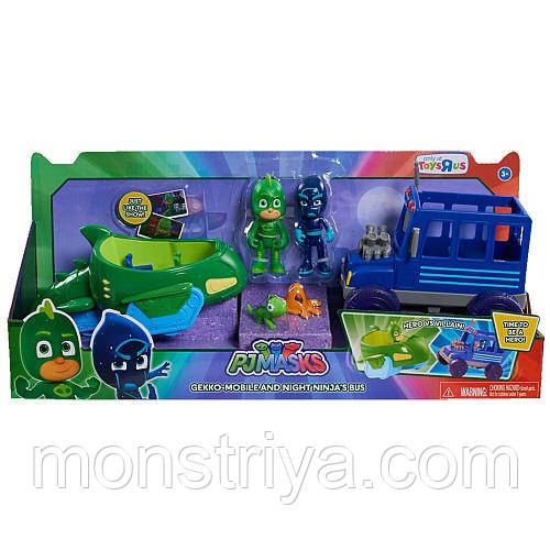 Набір "Герої в масках" Геко на Геко-мобілі та Нічний ніндзь на шкільному автобусі — PJ, фото 1