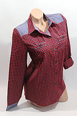 Жіночі сорочки в карту джинс RAM оптом VSA червоний-т.син. крейда, фото 3