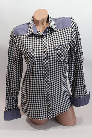 Жіночі сорочки в карту джинс RAM оптом VSA білий + чорний, фото 2