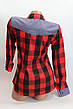 Жіночі сорочки в карту джинс RAM оптом VSA червоний + чорний 4*4, фото 2