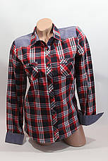 Жіночі сорочки в карту джинс RAM оптом VSA червоний+синій +бел + посос., фото 2