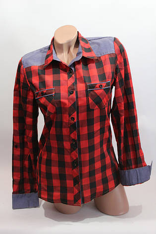 Жіночі сорочки в карту джинс RAM оптом VSA червоний + чорний 3, фото 2