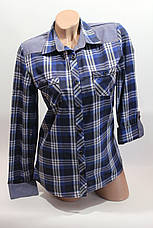 Жіночі сорочки в карту джинс RAM оптом VSA син+біл+смуг., фото 2