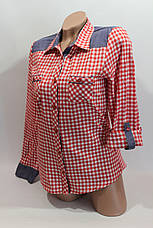 Жіночі сорочки в карту джинс RAM оптом VSA червоний + білий крейдачок., фото 3