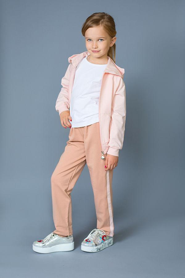 Спортивні штани з лампасами для дівчинки 3-9 років (Різм. 98-134, бавовна + п/е) ТМ "Модний карапуз" Пудра + рожевий 03-00717-1