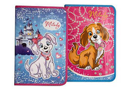 Папка для праці на змійці A4 картон "DOGS", глітер з 2-х сторін 22*23*3