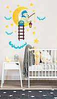 Сказочная наклейка для детей виниловая "Мишка на луне" в детскую