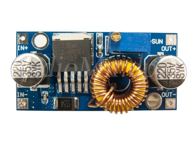 Імпульсний dc-dc понижуючий перетворювач на xl4005, ух. 4-38 В, вих. 1,25-36 В,5 А, ккд 96%, 180 кГц