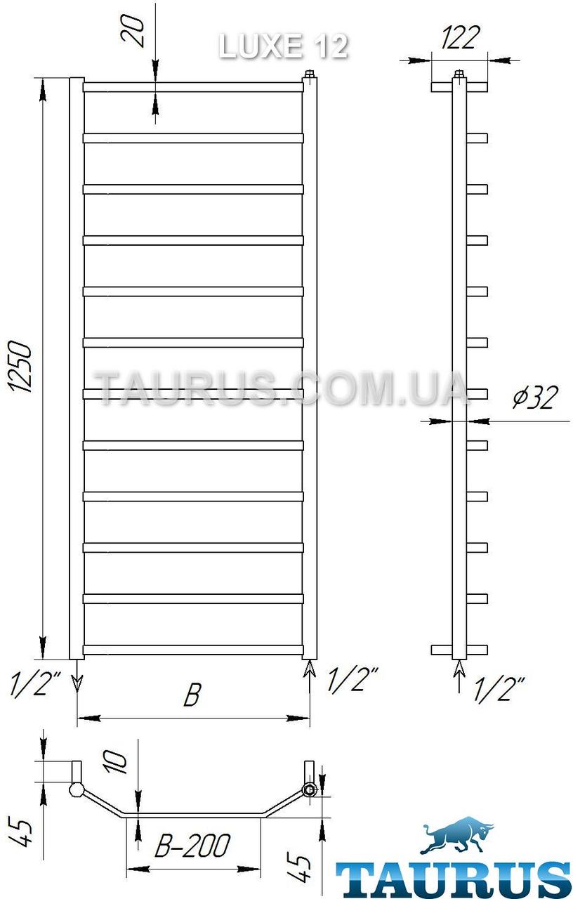 Большой полотенцесушитель Luxe 12 /1250х500 н/ж сталь: плоская перемычка трапецией 20х10 и круглая стойка D32 - фото 5 - id-p20109453