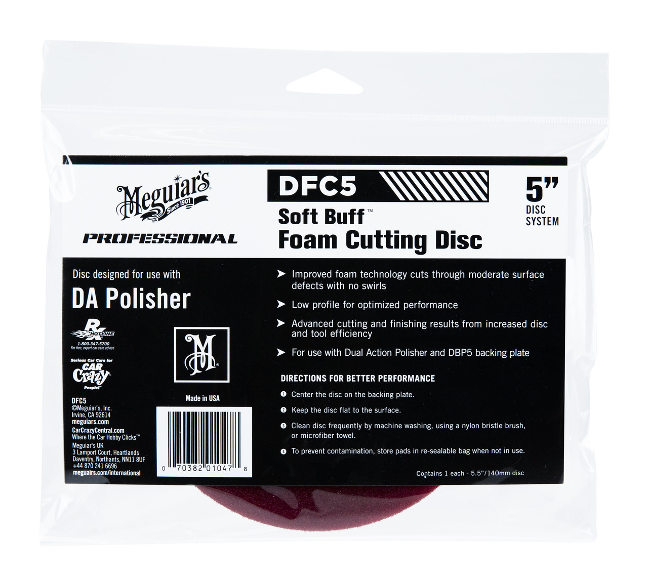 Полірувальний круг жорсткий — Meguiar's DA Soft Buff Foam Cutting Pad 140 мм. бордовий (DFC5)