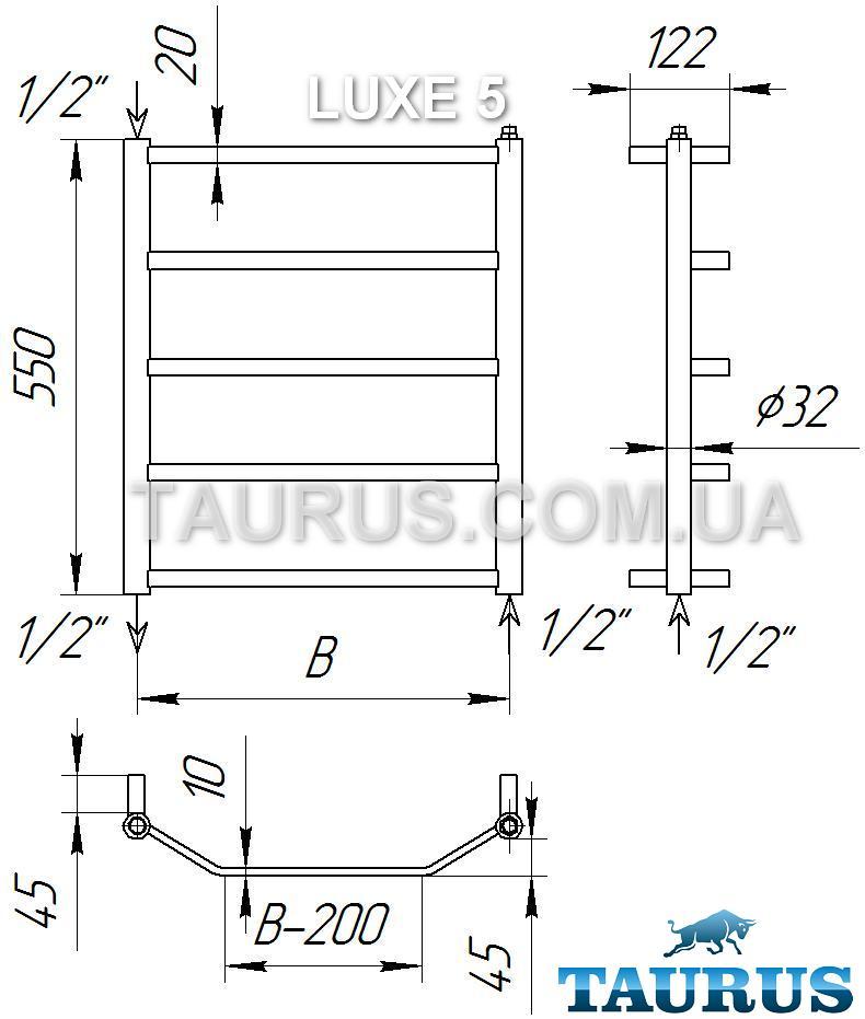 Узкий, небольшой полотенцесушитель Luxe 5/550х400 из выгнутых плоских труб 20х10. Полировка. TAURUS - фото 4 - id-p20102851
